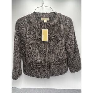 Michael Kors Womans Tweed Blazer Jacket Size 4 Brown Black NEW Snap Button